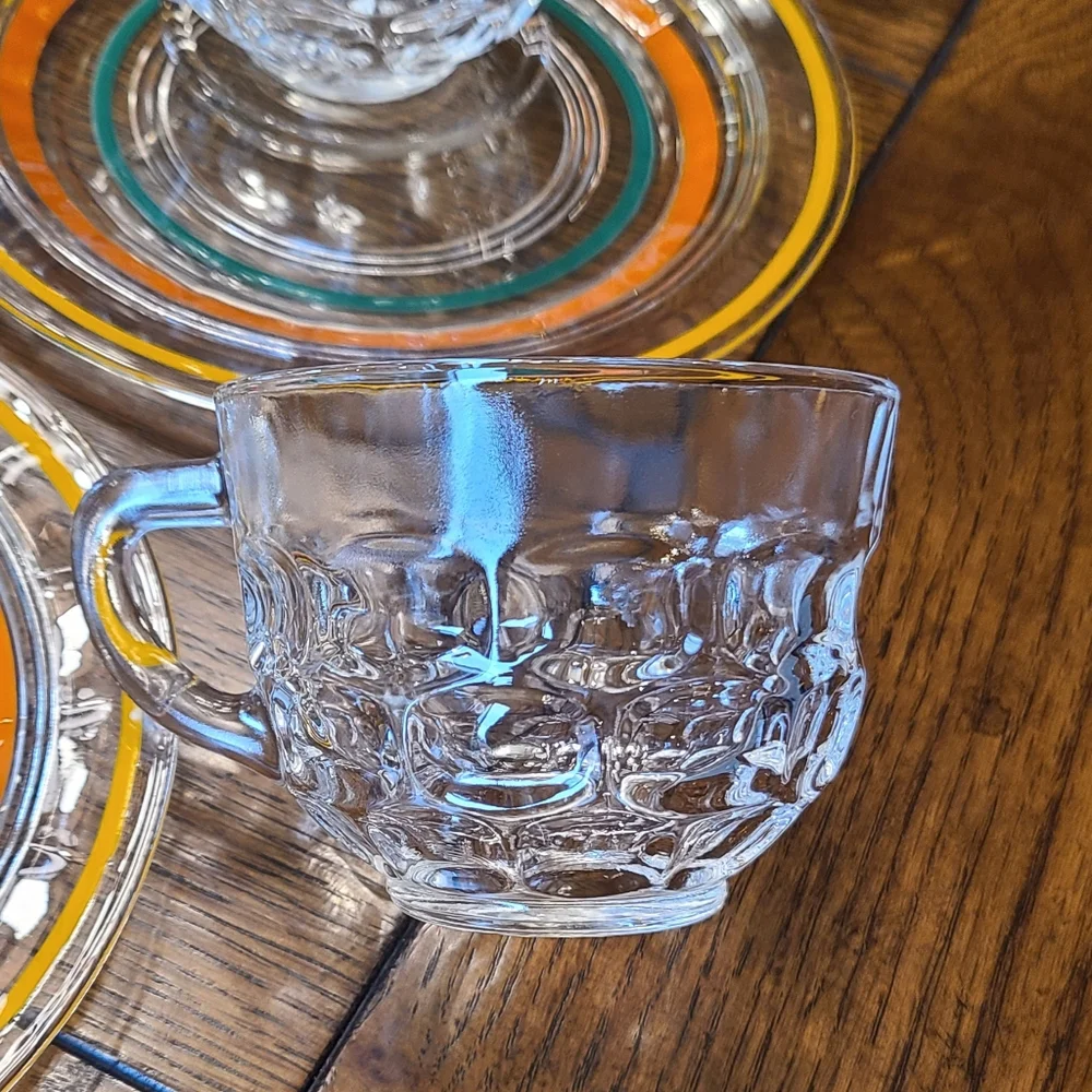 Anchor Hocking  snack plates with Federal Glass punch cups set of 4🐣